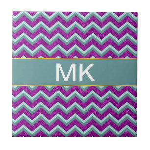 Magenta Foil and Teal ZigZag Pattern Ceramic Tile
