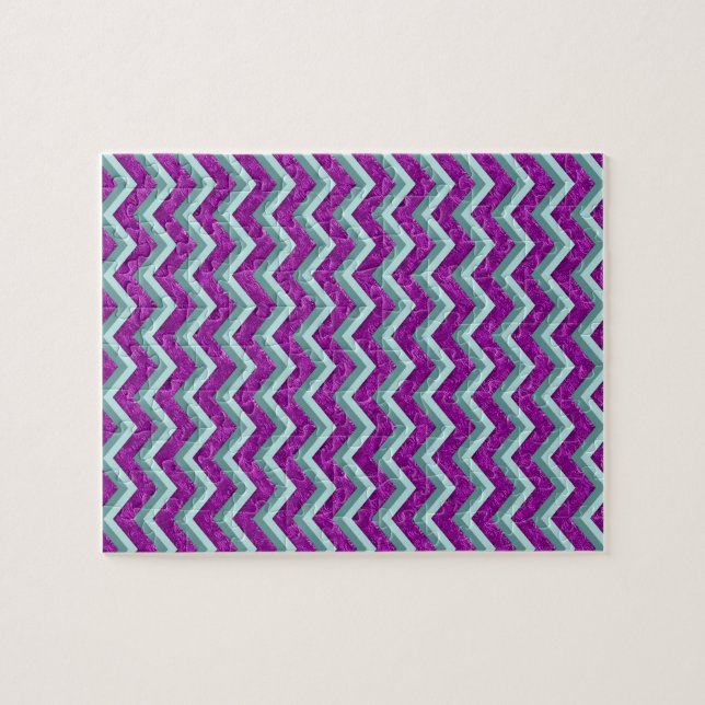 Magenta Foil and Teal ZigZag Pattern Jigsaw Puzzle (Horizontal)