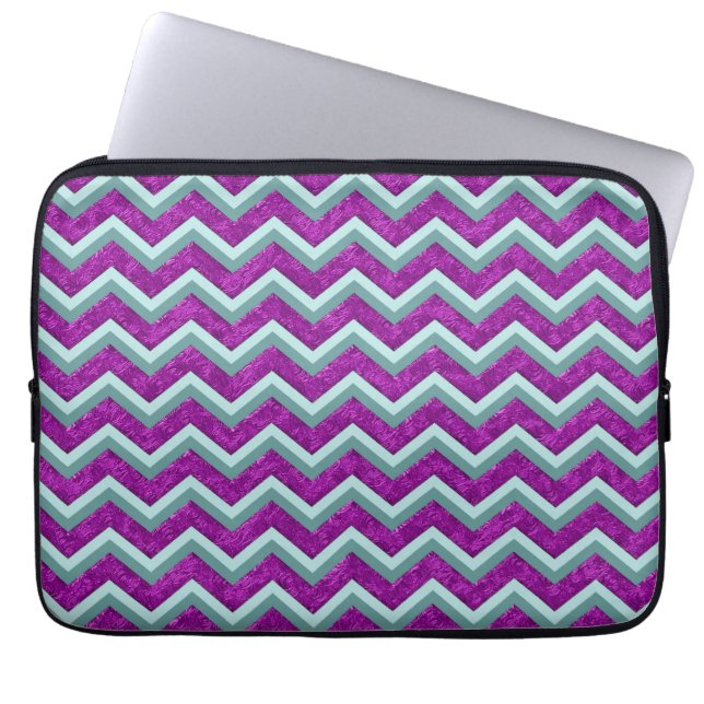 Magenta Foil and Teal ZigZag Pattern Laptop Sleeve (Front)