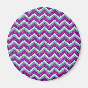 Magenta Foil and Teal ZigZag Pattern Magnet