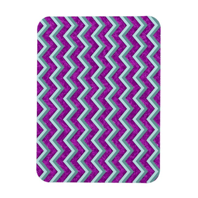 Magenta Foil and Teal ZigZag Pattern Magnet (Vertical)