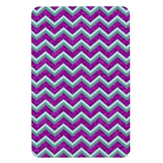 Magenta Foil and Teal ZigZag Pattern Magnet (Vertical)