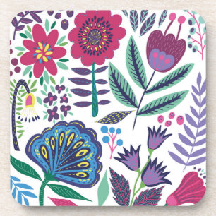 Magenta Folk Art Floral Pattern Coaster