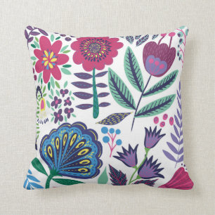 Magenta Folk Art Floral Pattern Cushion