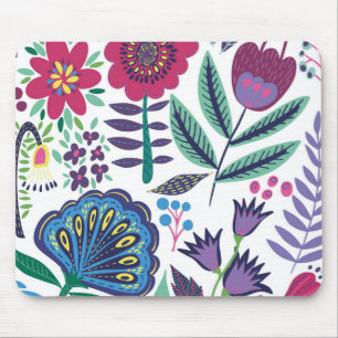 Magenta Folk Art Floral Pattern Mouse Pad
