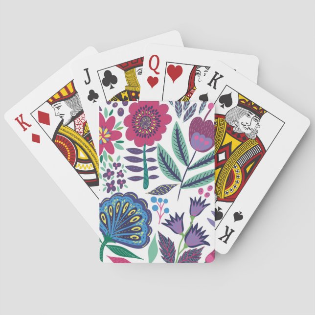 Magenta Folk Art Floral Pattern Playing Cards (Back)