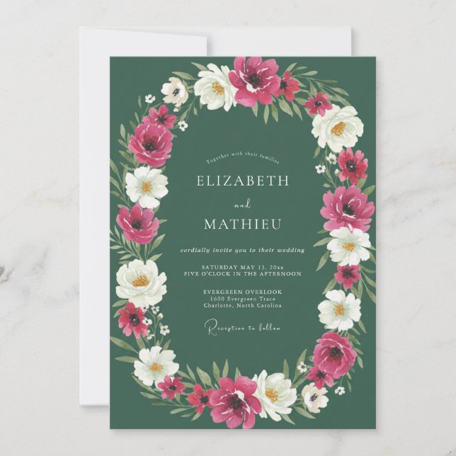 Magenta Forest Botanical Wedding Invitation (Front)