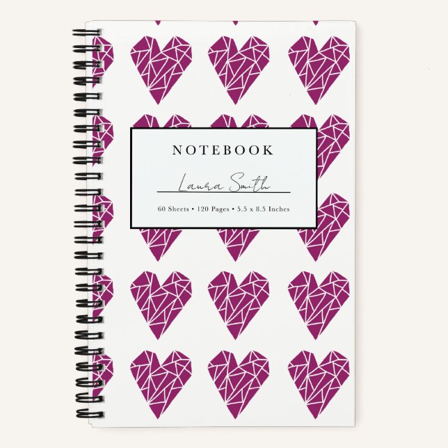 Magenta Fractured Heart Personalised Notebook (Front)