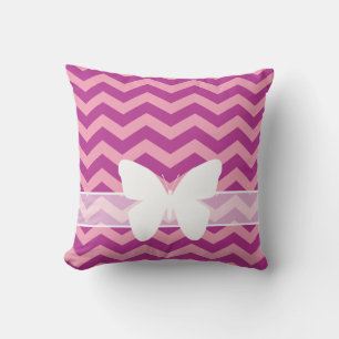 Magenta Frosted Orchid Chevrons with Butterfly Cushion