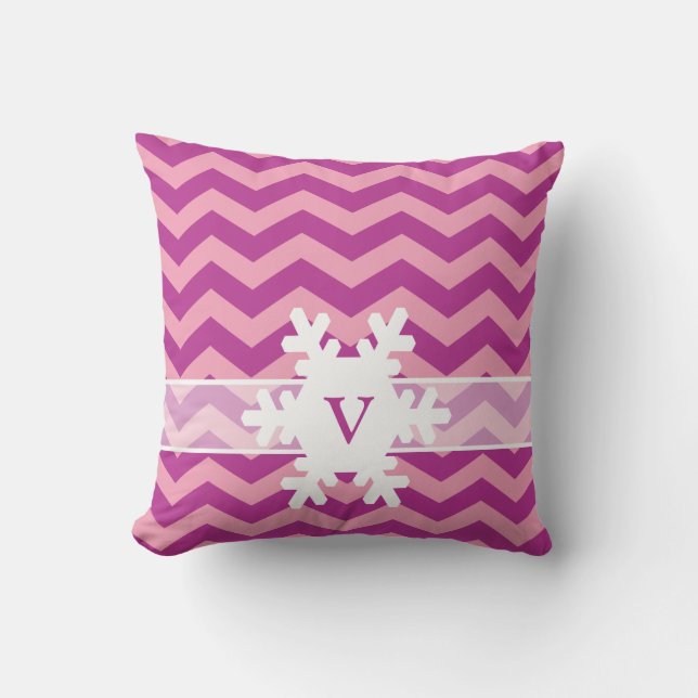Magenta Frosted Orchid Chevrons with Snowflake Cushion (Front)