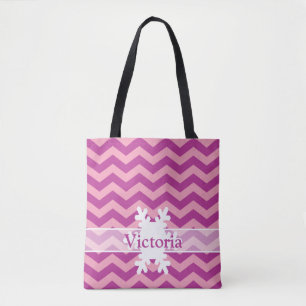 Magenta Frosted Orchid Chevrons with Snowflake Tote Bag