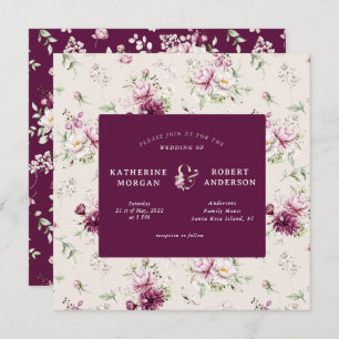 magenta garden floral square wedding invitation