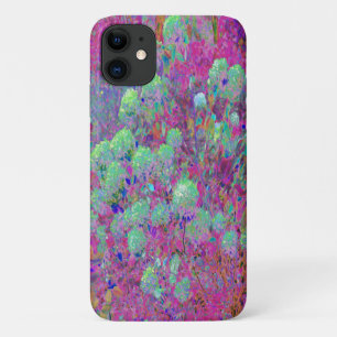 Magenta Garden with Aqua Hydrangea Flowers iPhone 11 Case