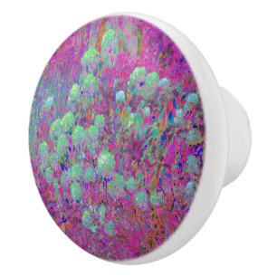 Magenta Garden with Aqua Hydrangea Flowers Ceramic Knob