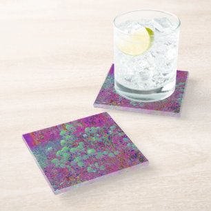 Magenta Garden with Aqua Hydrangea Flowers Glass Coaster