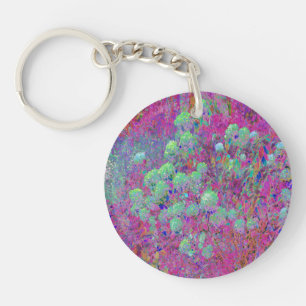 Magenta Garden with Aqua Hydrangea Flowers Key Ring