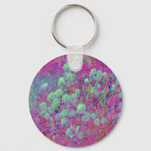 Magenta Garden with Aqua Hydrangea Flowers Key Ring