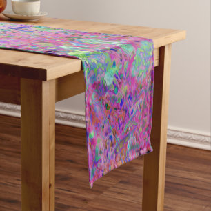 Magenta Garden with Aqua Hydrangea Flowers Medium Table Runner