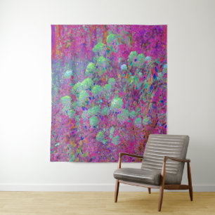 Magenta Garden with Aqua Hydrangea Flowers Tapestry