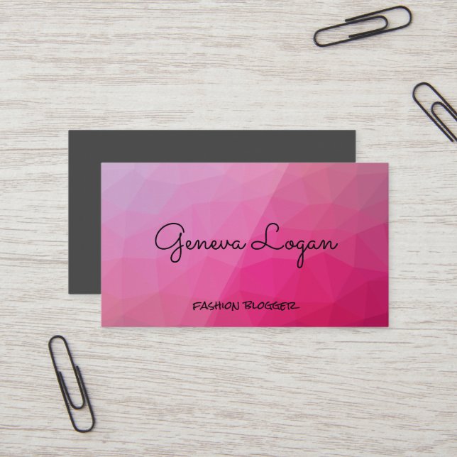 Magenta Geometric Background Business Card (Front/Back In Situ)