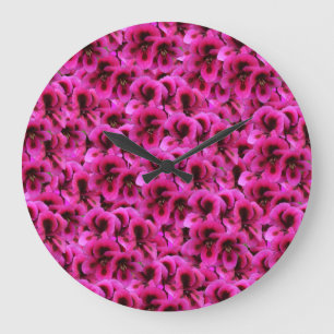 Magenta Geranium Flowers, Large Wall Clock