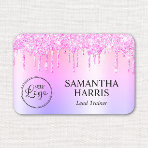 Magenta Glitter Drips Rainbow Shimmer Name Tag