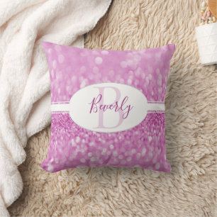 Magenta Glitter Personalise Throw Pillow