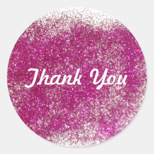 Magenta Glitter Thank You Classic Round Sticker