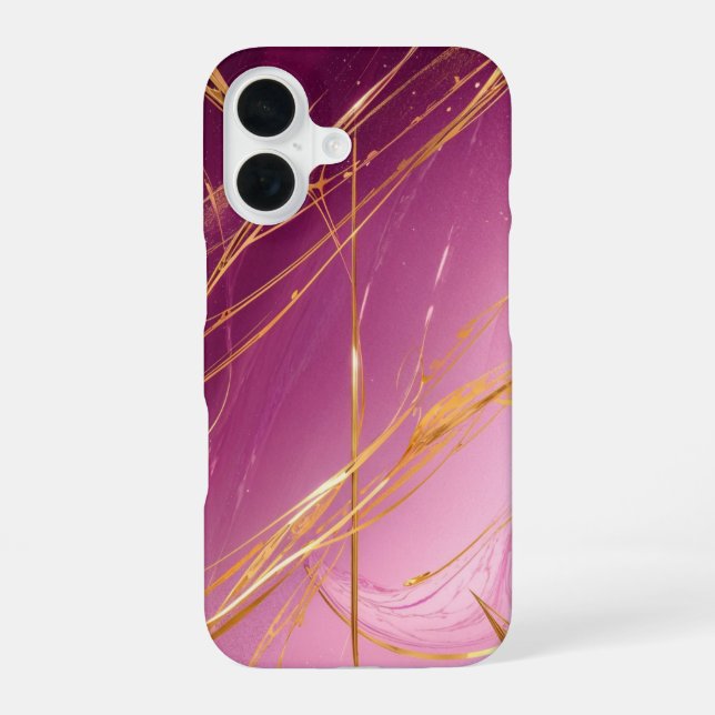 Magenta & Gold Abstract Fluid Art Phone Case (Back)