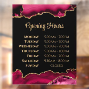 Magenta Gold Agate Opening Hours Window Cling