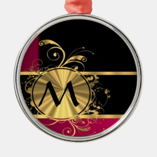Magenta gold and black monogram metal tree decoration