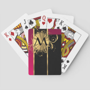Magenta gold and black monogram playing cards