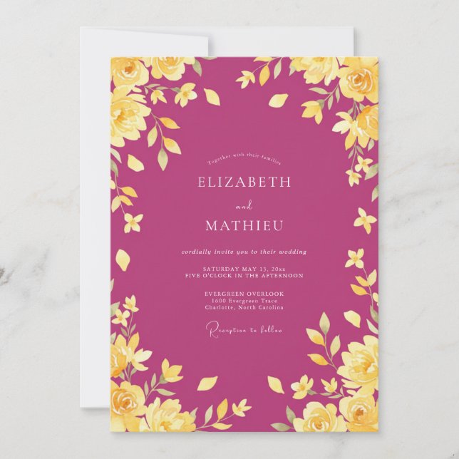 Magenta Gold Bloom Wedding Invitation (Front)
