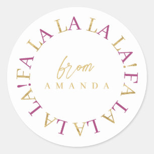 Magenta Gold Christmas Fa La La ID1009 Classic Round Sticker