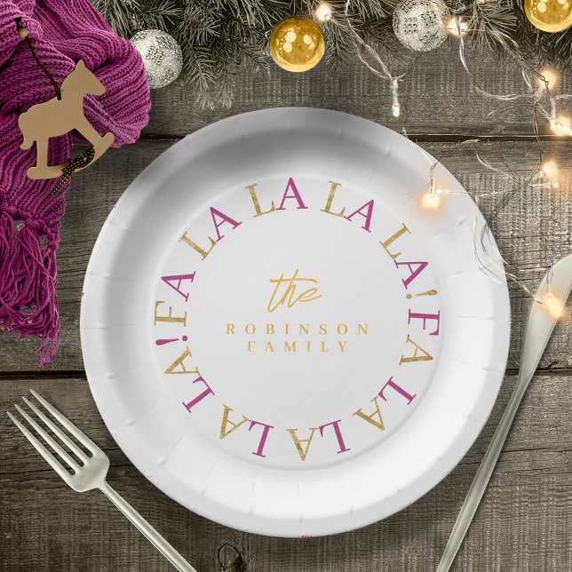 Magenta Gold Christmas Fa La La ID1009 Paper Plate (Creator Uploaded)