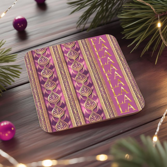 Magenta Gold Christmas Fa La La Pattern#27 ID1009 Square Paper Coaster (Creator Uploaded)
