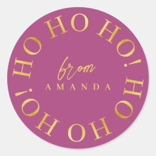 Magenta Gold Christmas Ho Ho Ho ID1009 Classic Round Sticker