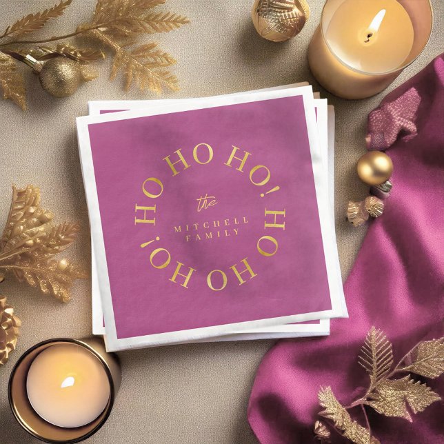 Magenta Gold Christmas Ho Ho Ho ID1009 Napkin (Creator Uploaded)