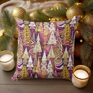 Magenta Gold Christmas Merry Pattern#25 ID1009 Cushion