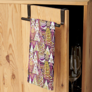 Magenta Gold Christmas Pattern#25 ID1009 Tea Towel