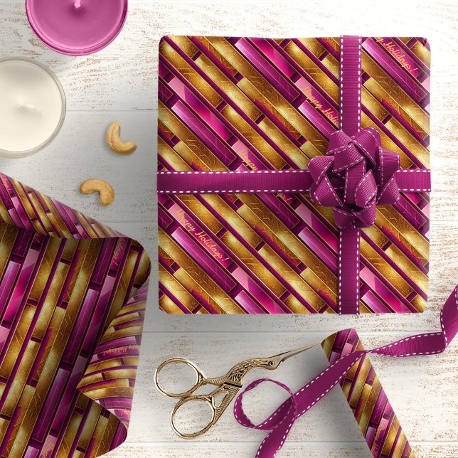 Magenta Gold Christmas Pattern#28 ID1009 Wrapping Paper (Creator Uploaded)