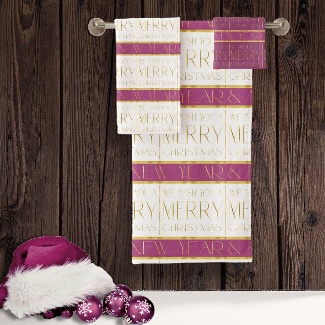 Magenta Gold Christmas Pattern#35 ID1009 Bath Towel Set (Creator Uploaded)