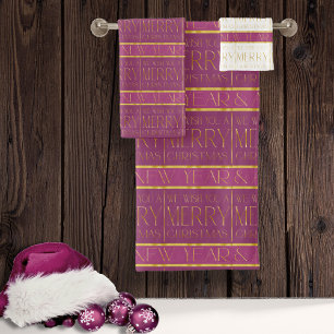 Magenta Gold Christmas Pattern#35b ID1009 Bath Towel Set