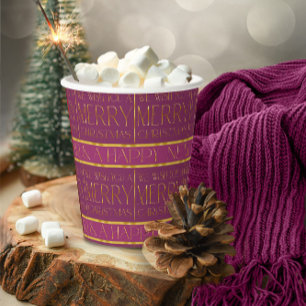 Magenta Gold Christmas Pattern#35b ID1009 Paper Cups