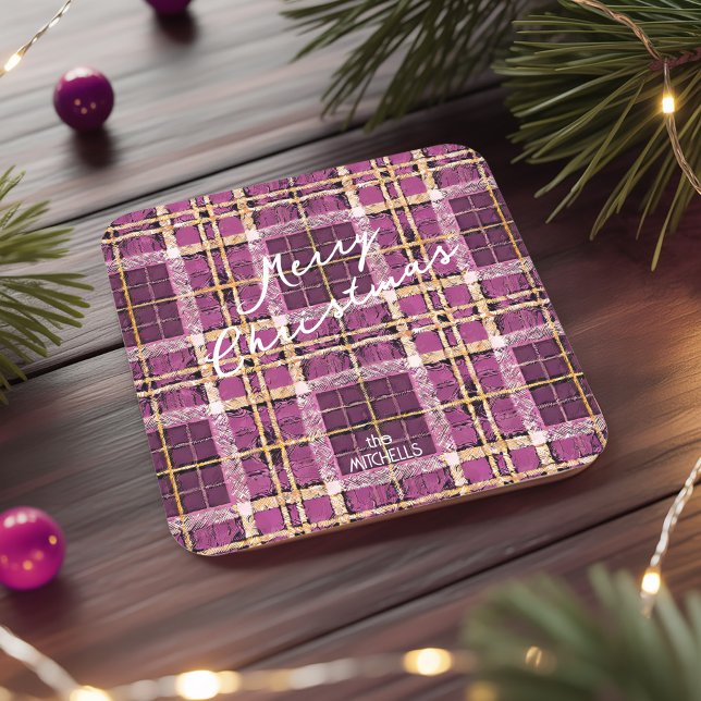 Magenta Gold Christmas Pattern#7 ID1009 Square Paper Coaster (Creator Uploaded)