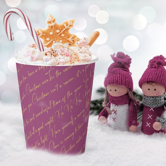Magenta Gold Christmas Typography Pattern36 ID1009 Paper Cups (Creator Uploaded)