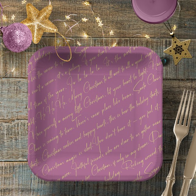 Magenta Gold Christmas Typography Pattern36 ID1009 Paper Plate (Creator Uploaded)