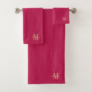 Magenta Gold Initial and Name Personalised Bath Towel Set