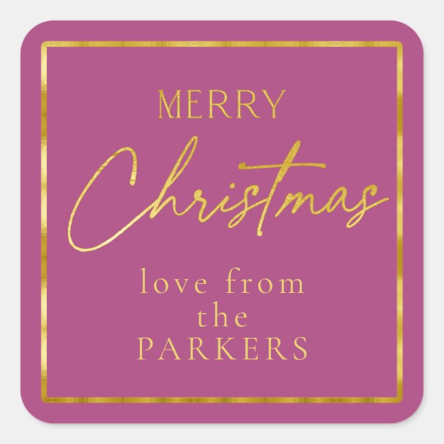 Magenta Gold Merry Christmas ID1009 Square Sticker (Front)