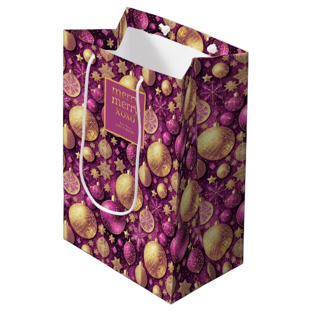 Magenta Gold Merry Merry Pattern#31 ID1009 Medium Gift Bag (Front Angled)